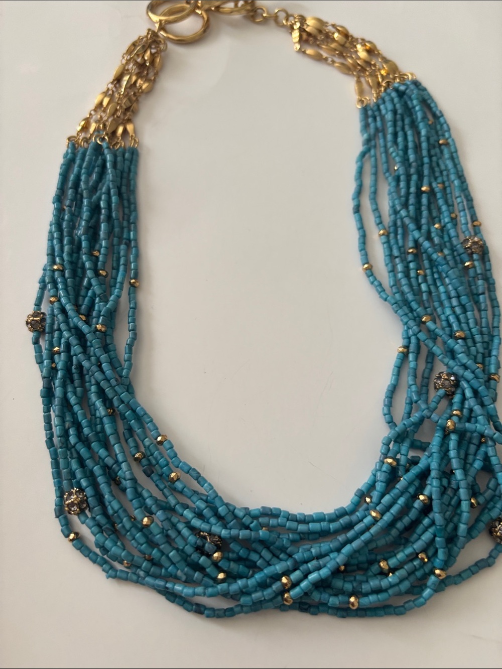 Multi-Strand Turquoise Beaded Necklace with Gold Accents - Picture 4 of 8